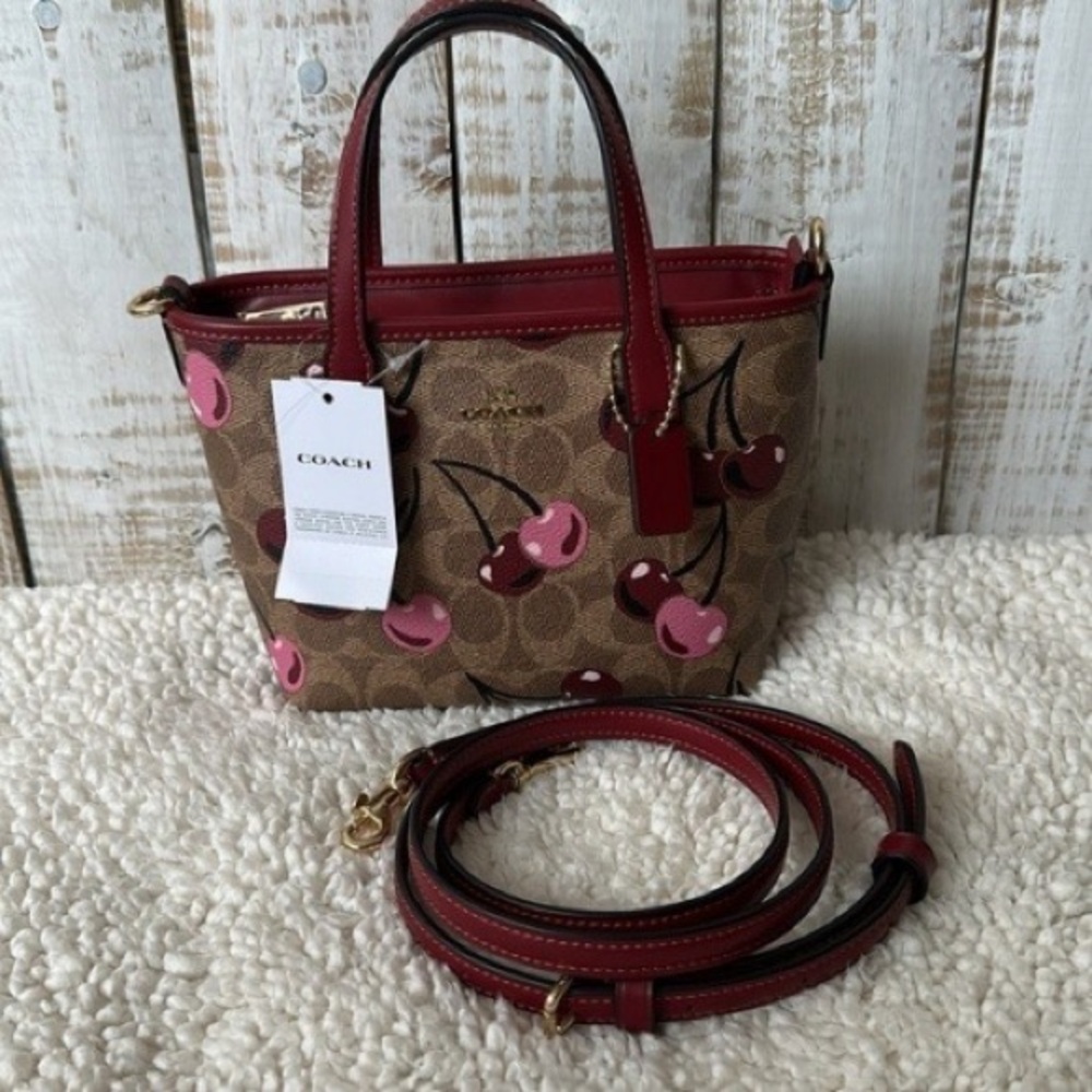 Coach Cherry Pattern Shoulder Bag in Brown and Pink - Picture 3 of 6